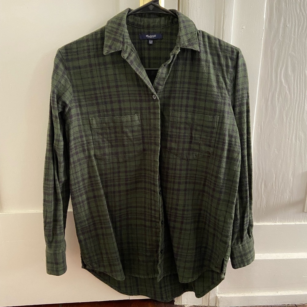Madewell Green Flannel Button-Down Collar Shirt